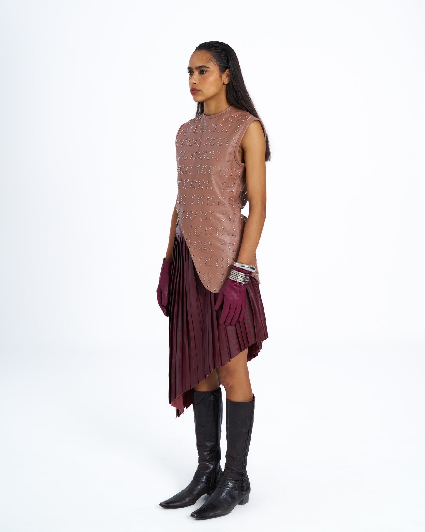 MUNIRA STUDDED LEATHER TOP