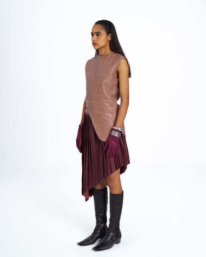 MUNIRA STUDDED LEATHER TOP