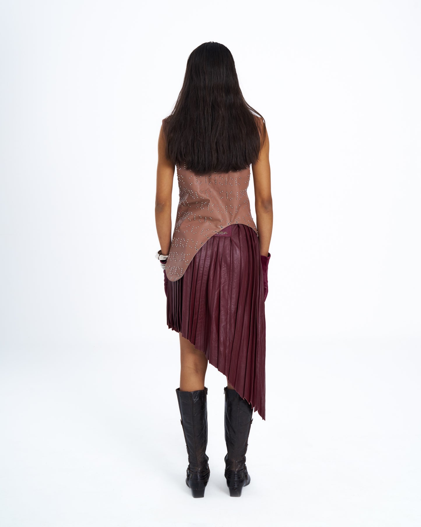 MUNIRA STUDDED LEATHER TOP