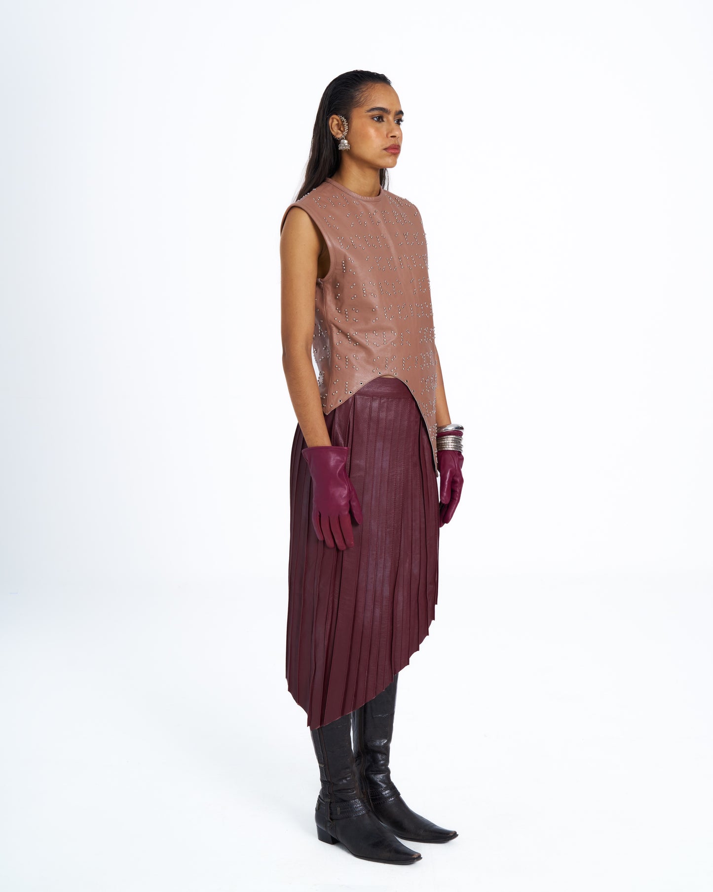 MUNIRA STUDDED LEATHER TOP